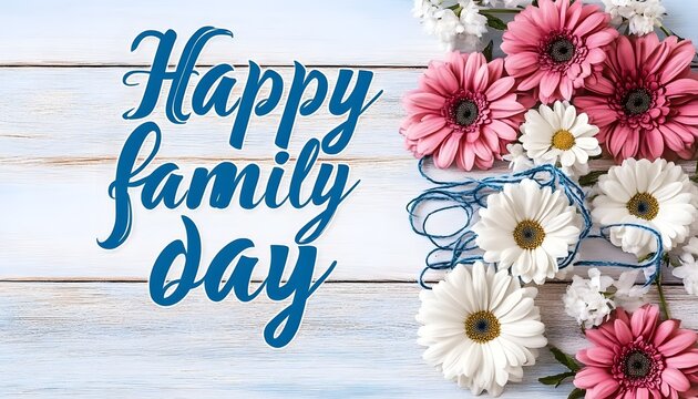 Drawing of "Happy Family Day" with flowers.