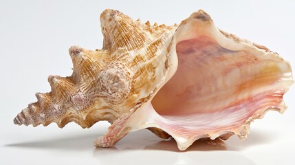 Gorgeous Conchs Scattered Along the Sunny Seaside—Their Shiny, Swirled Shells in Soft Hues of White, Pink, and Blue Glow Under the Sun, Blending Perfectly With the Blue Waves, Golden Sand