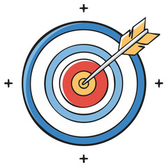 Illustration of a target with an arrow hitting the bullseye