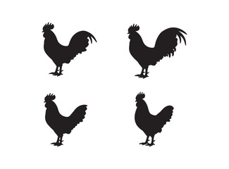 Rooster black silhouette icon. Male cock side view. Poultry cock. Vector isolated graphic illustration on white background 
