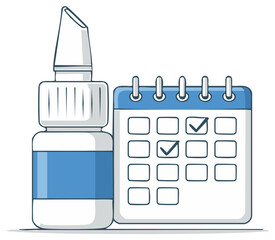 Obraz premium Allergy Treatment Schedule Concept with Nasal Spray Decongestant and Marked Calendar