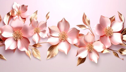 Delicate, 3D pink and gold flowers