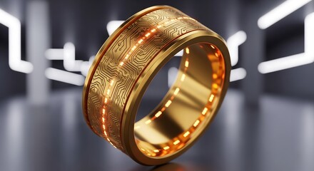 Gold circuit board ring futuristic jewelry tech accessory fashion statement wedding band stylish design