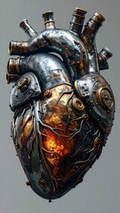 Steampunk heart, intricate, mechanical, and ornate