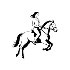 Black and white line art of a beautiful woman with perfect body riding horse elegant minimalist illustration
