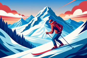 skiing in the mountains