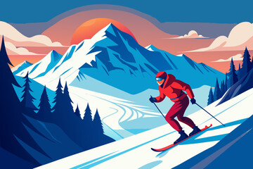 skiing in the mountains