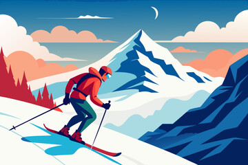 skiing in the mountains