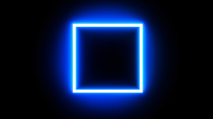 Glowing blue neon square on a black background with soft light effects. Ideal for digital art, tech design, or futuristic visual concepts.
