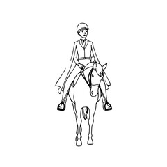 Black and white line art of a beautiful woman with perfect body riding horse elegant minimalist illustration
