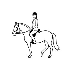 Black and white line art of a beautiful woman with perfect body riding horse elegant minimalist illustration
