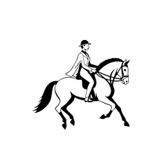 Black and white line art of a beautiful woman with perfect body riding horse elegant minimalist illustration
