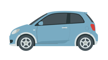 Flat Illustration Small Blue Hatchback Car Transportation Vehicle Side View