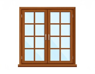 Brown Wooden Double-Hung Window with Multiple Panes