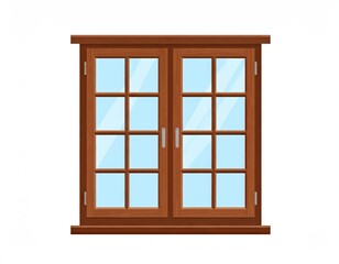 Brown Wooden Double-Hung Window with Multiple Panes