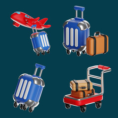 Travel and airport luggage 3d icon set