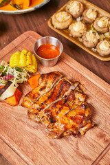 Grilled Chicken Steak On Wooden Board Western Style