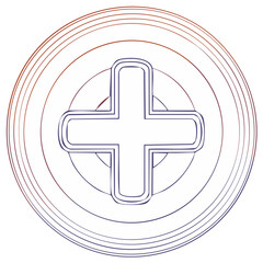 Obraz premium Outlined Plus Sign in Circle with Concentric Circles, Graphic Design, Modern Illustration, Gradient Colors