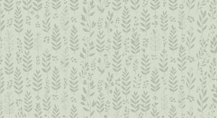 Delicate Botanical Pattern in Muted Green, Perfect for Backgrounds, Textiles, and Serene Design Projects, Ideal for creating soothing and natural vibes in design projects