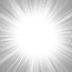 Abstract halftone sunburst background. Rays backdrop with dots. Vector illustration.