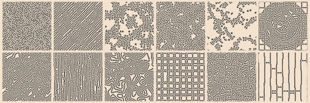 Abstract seamless pattern background, vector Memphis lines and dot texture. Trendy modern organic shape doodle line pattern and irregular shape texture.
Seamless Turing pattern suitable for wallpaper.