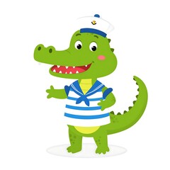 Obraz premium Cute cartoon crocodile sailor