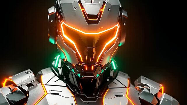 Futuristic Robot Warrior with Neon Lights.