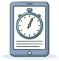 Obraz premium Doodle illustration of a mobile tablet device displaying a digital stopwatch for time tracking