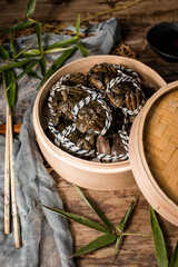 Steamed Chinese Hairy Crabs In Bamboo Basket