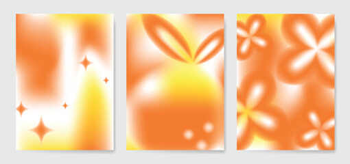 Obraz na płótnie Canvas Abstract blur gradient autumn card background set. Minimalist poster with orange, flower, sparkle. Modern fall season wallpaper design for home decoration, website, banner, ads. 