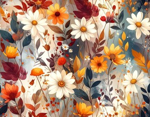 Autumn floral pattern with watercolor effect (1)