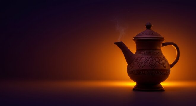 Ethiopian Coffee Ceremony banner background, jebena pot on glowing gradient 