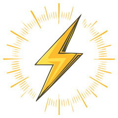 Lightning bolt with electric aura, energy, hand-drawn illustration concept