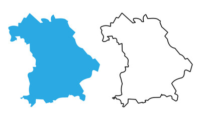 Bavaria state map, Germany. Map with detailed outlines and blue silhouettes