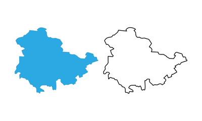 Thuringia state map, Germany. Map with detailed outlines and blue silhouettes