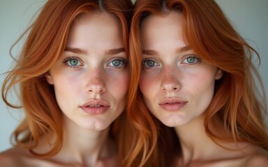 Collage of redhead woman with perfect skin. High quality