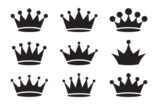Crown silhouette vector icons set for royalty luxury and elegance design