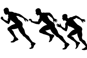 set of Sprinter starting race silhouette illustration isolated on white background