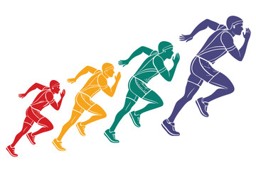 set of Sprinter starting race silhouette illustration isolated on white background