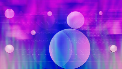 Bulles sur fond abstrait d'ambiance psychédélique bleu et violet, avec effet de lumières au dessus.