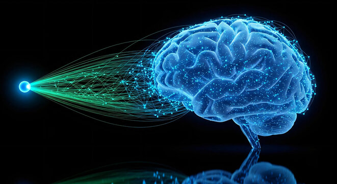 Futuristic Digital Brain Concept AI Neural Networks and Information Flow