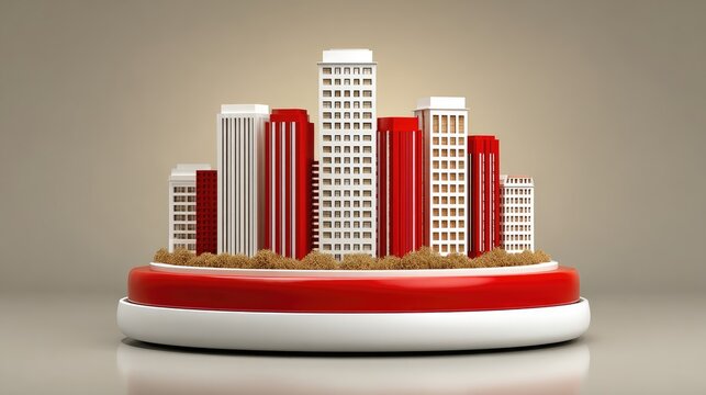 3D model city on red platform