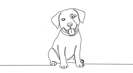 Fototapeta premium Continuous line drawing of a sitting puppy
