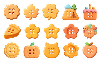 Fototapeta premium PNG Cute autumn-themed button designs, element set on transparent background