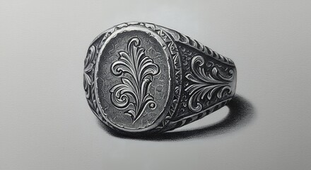Detailed pencil drawing of a signet ring