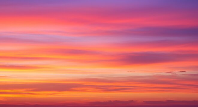 Stunning vibrant sunset sky with fiery orange and soft purple clouds