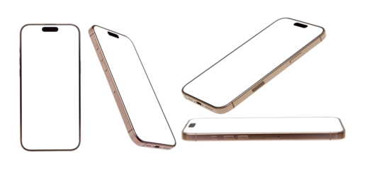 Flat rays , collection of color Desert Titanium , smartphone mockup blank screen isolated with clipping path  mobilephone new model photo isolated on transparent background.