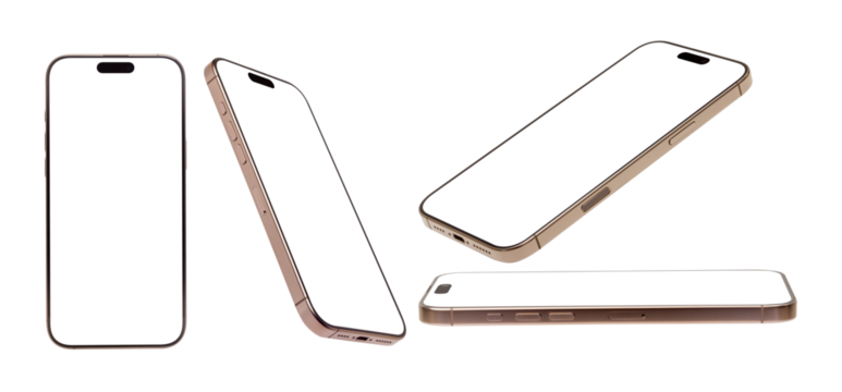 Flat rays , collection of color Desert Titanium , smartphone mockup blank screen isolated with clipping path  mobilephone new model photo isolated on transparent background.