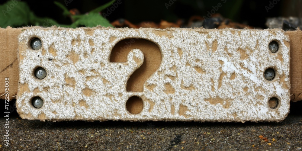Poster textured paper question concept. wooden sign with a question mark carved in a rustic style.