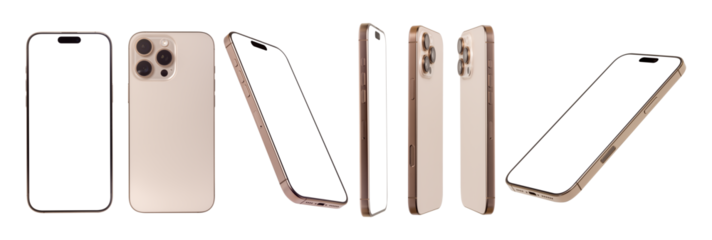 Flat rays , collection of color Desert Titanium , smartphone mockup blank screen isolated with clipping path  mobilephone new model photo isolated on transparent background.